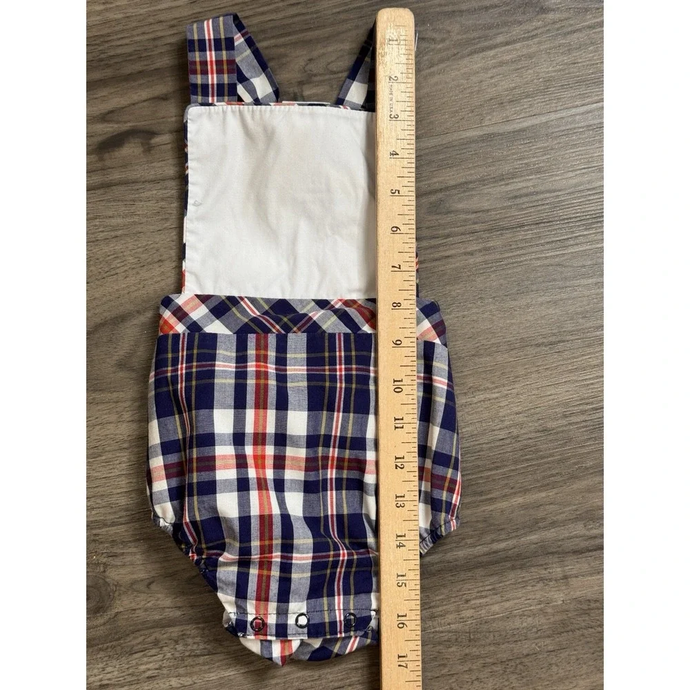 Beaufort Bonnet Co Bubble Romper 12-18M Navy Plaid Preppy Monogram Bib